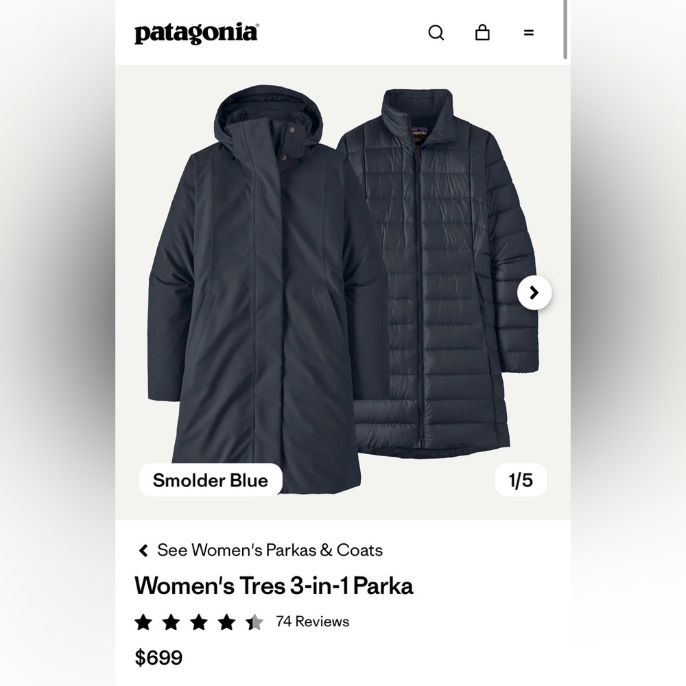 Smolder Blue Tres Three-in-One Women's Patagonia Parka